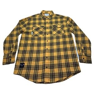Saint Morta Long Sleeve Button Down Flannel Shirt Size Large Yellow Black Plaid